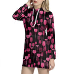 Glasses Of Wine Print Hoodie Dress