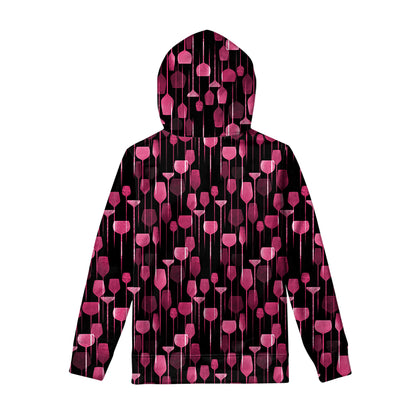 Glasses Of Wine Print Pullover Hoodie