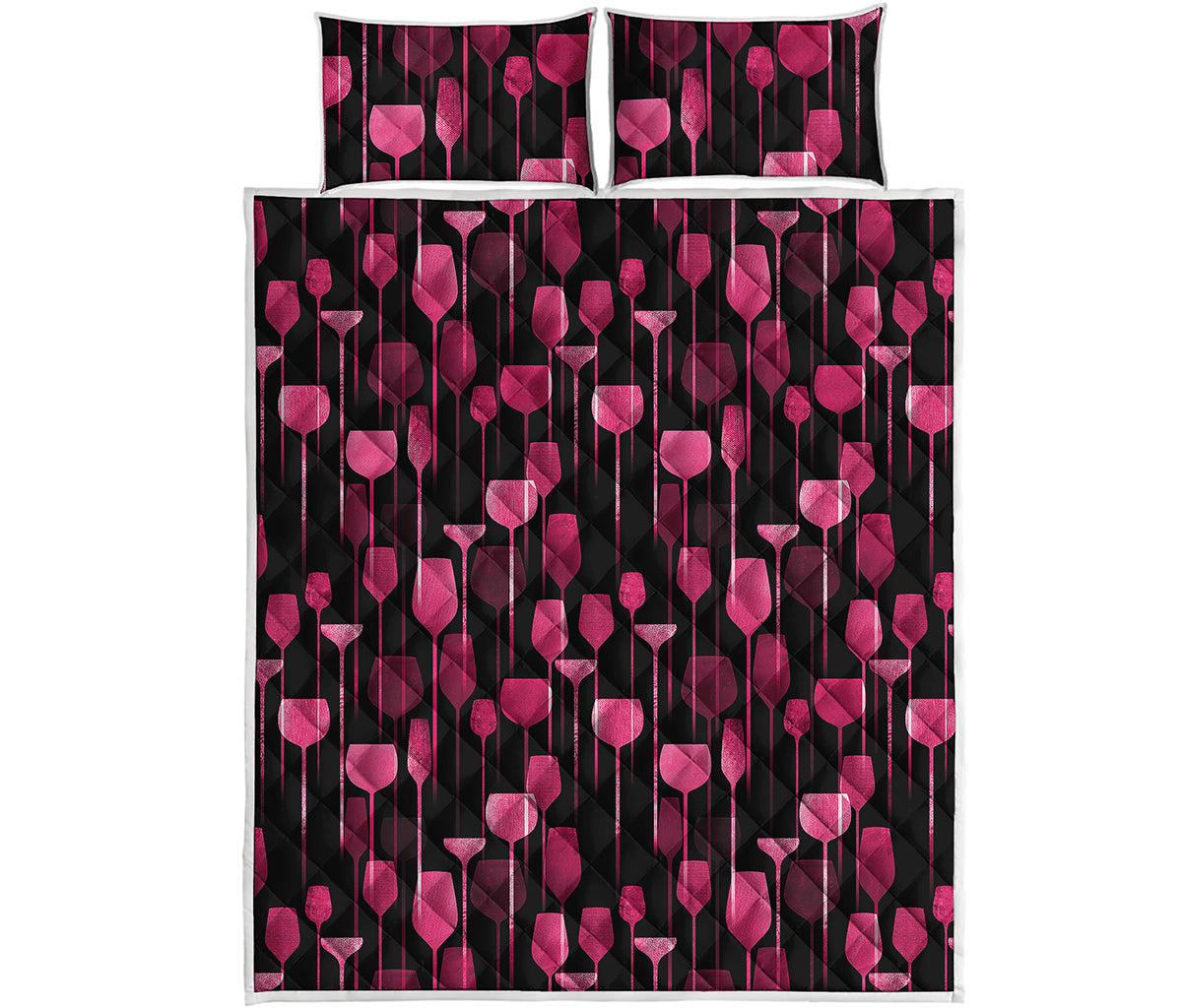 Glasses Of Wine Print Quilt Bed Set
