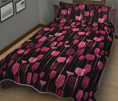 Glasses Of Wine Print Quilt Bed Set