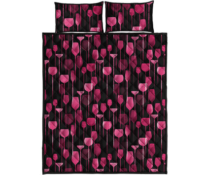 Glasses Of Wine Print Quilt Bed Set