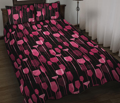 Glasses Of Wine Print Quilt Bed Set