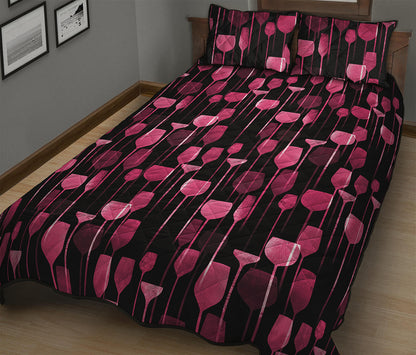 Glasses Of Wine Print Quilt Bed Set