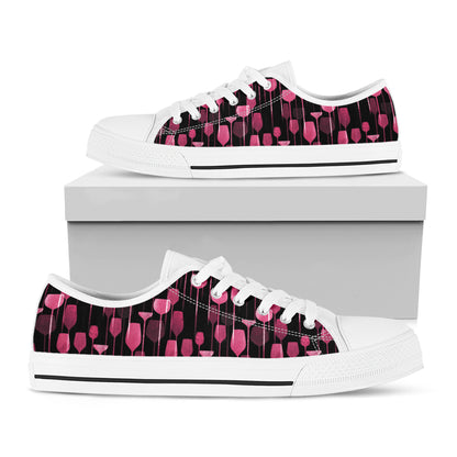 Glasses Of Wine Print White Low Top Shoes