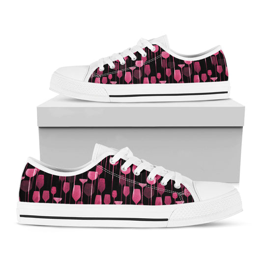 Glasses Of Wine Print White Low Top Shoes