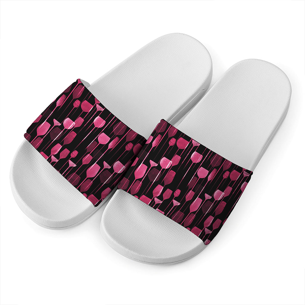 Glasses Of Wine Print White Slide Sandals
