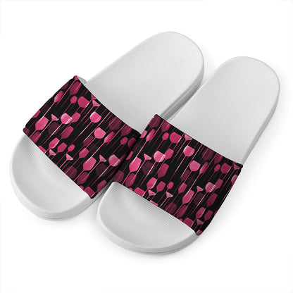 Glasses Of Wine Print White Slide Sandals