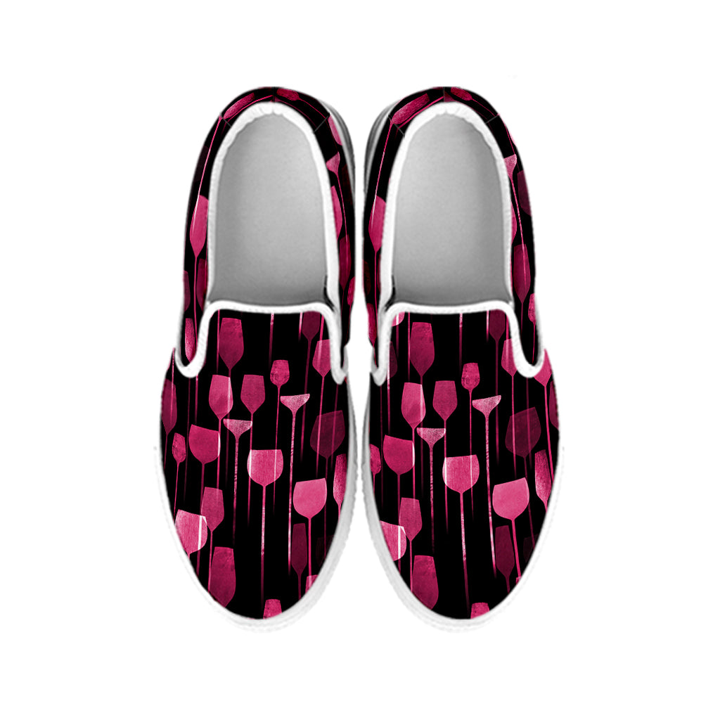 Glasses Of Wine Print White Slip On Shoes