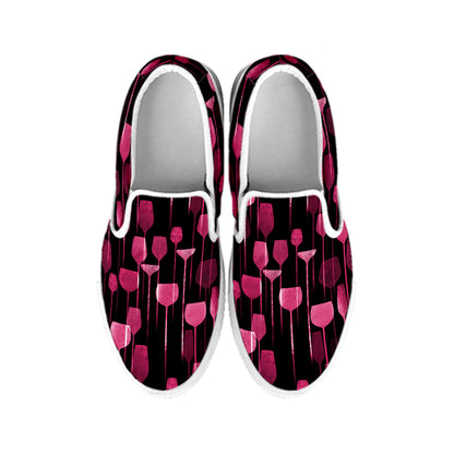 Glasses Of Wine Print White Slip On Shoes