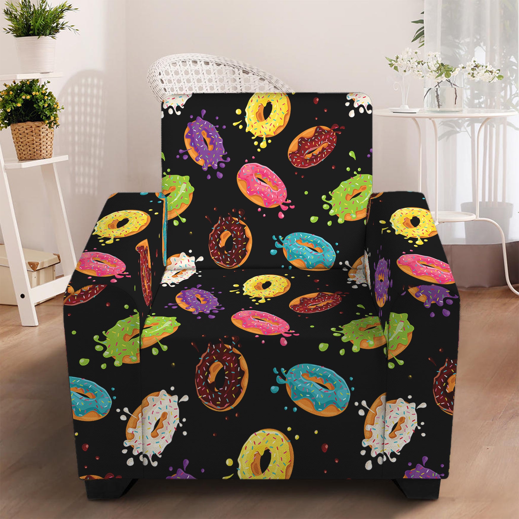 Glaze Donut Pattern Print Armchair Slipcover