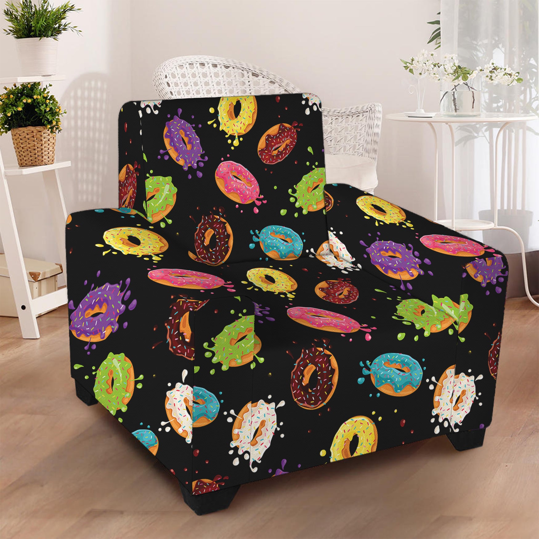 Glaze Donut Pattern Print Armchair Slipcover