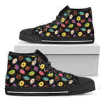 Glaze Donut Pattern Print Black High Top Shoes