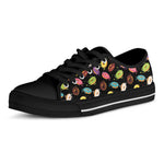 Glaze Donut Pattern Print Black Low Top Shoes