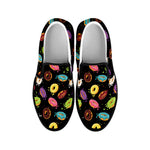 Glaze Donut Pattern Print Black Slip On Shoes