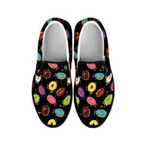 Glaze Donut Pattern Print Black Slip On Shoes