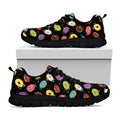 Glaze Donut Pattern Print Black Running Shoes