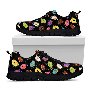 Glaze Donut Pattern Print Black Sneakers