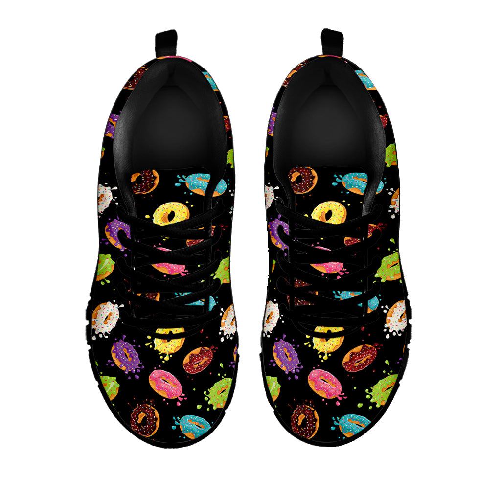 Glaze Donut Pattern Print Black Sneakers