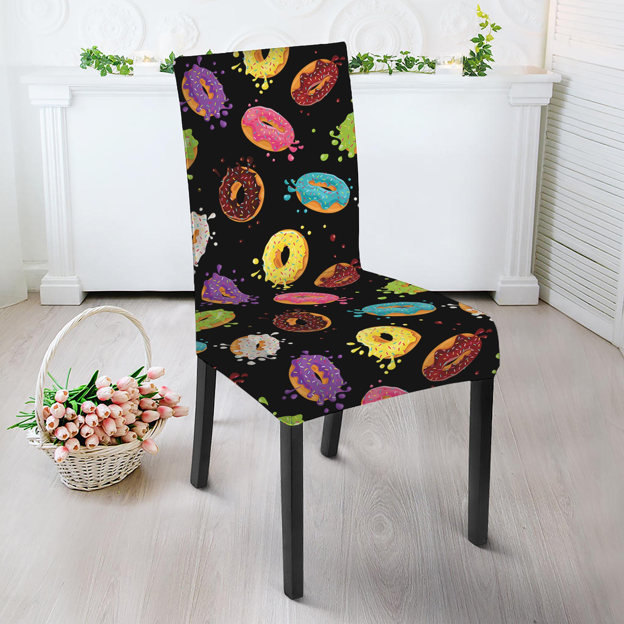 Glaze Donut Pattern Print Dining Chair Slipcover