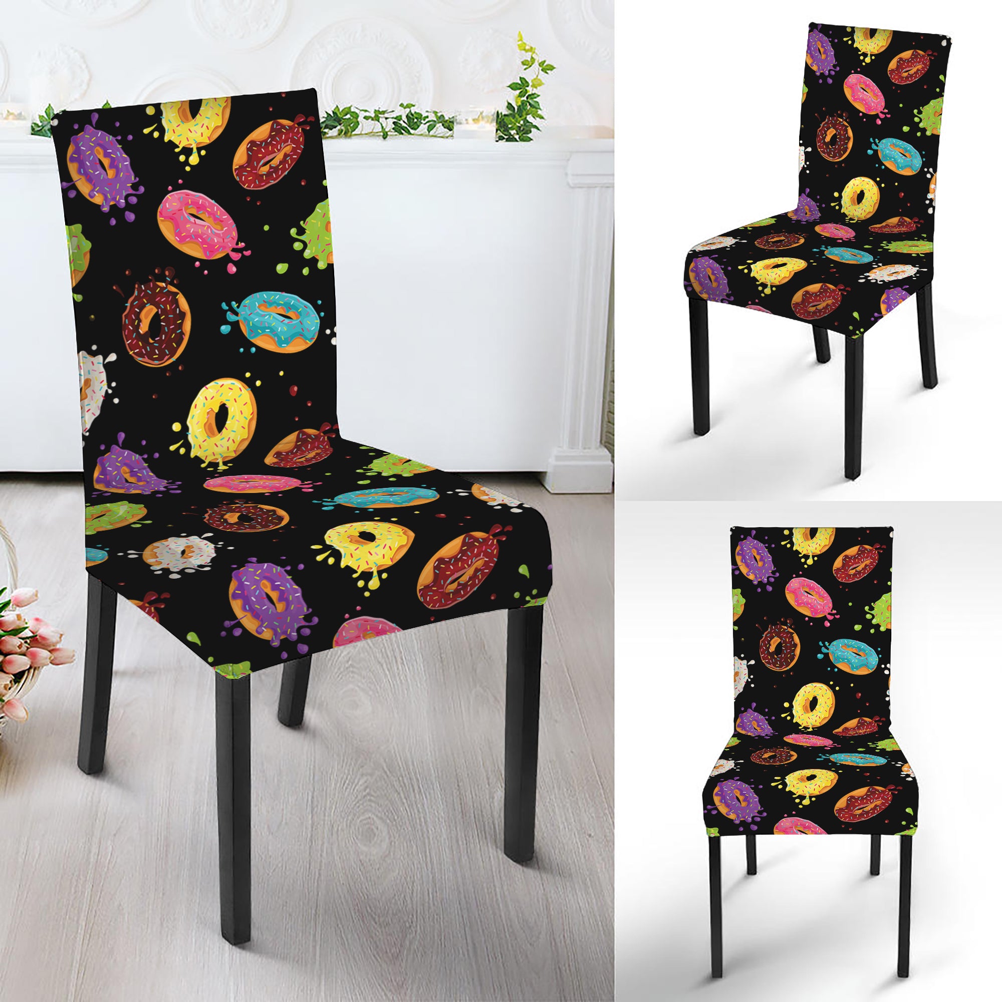 Glaze Donut Pattern Print Dining Chair Slipcover