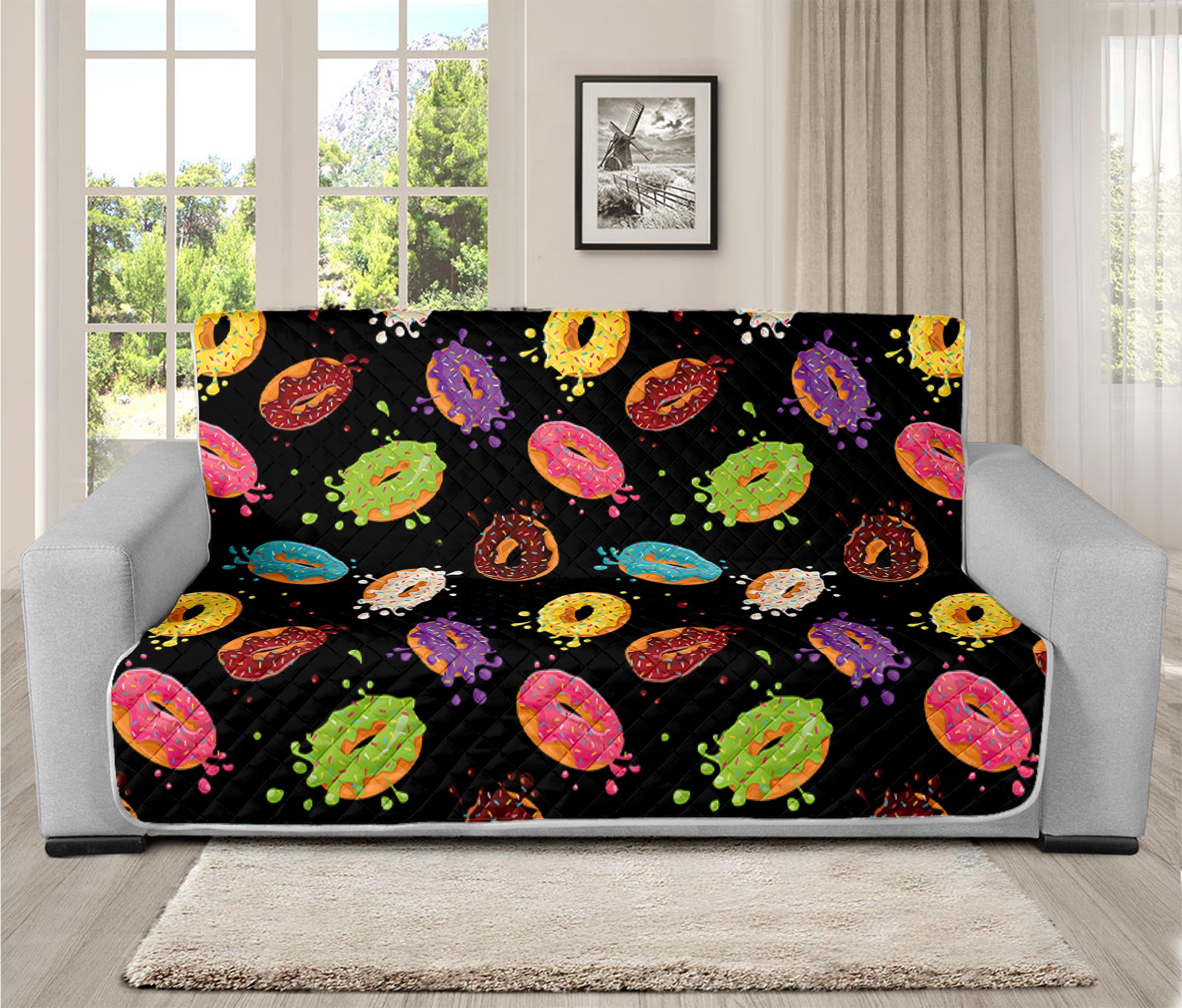 Glaze Donut Pattern Print Futon Protector