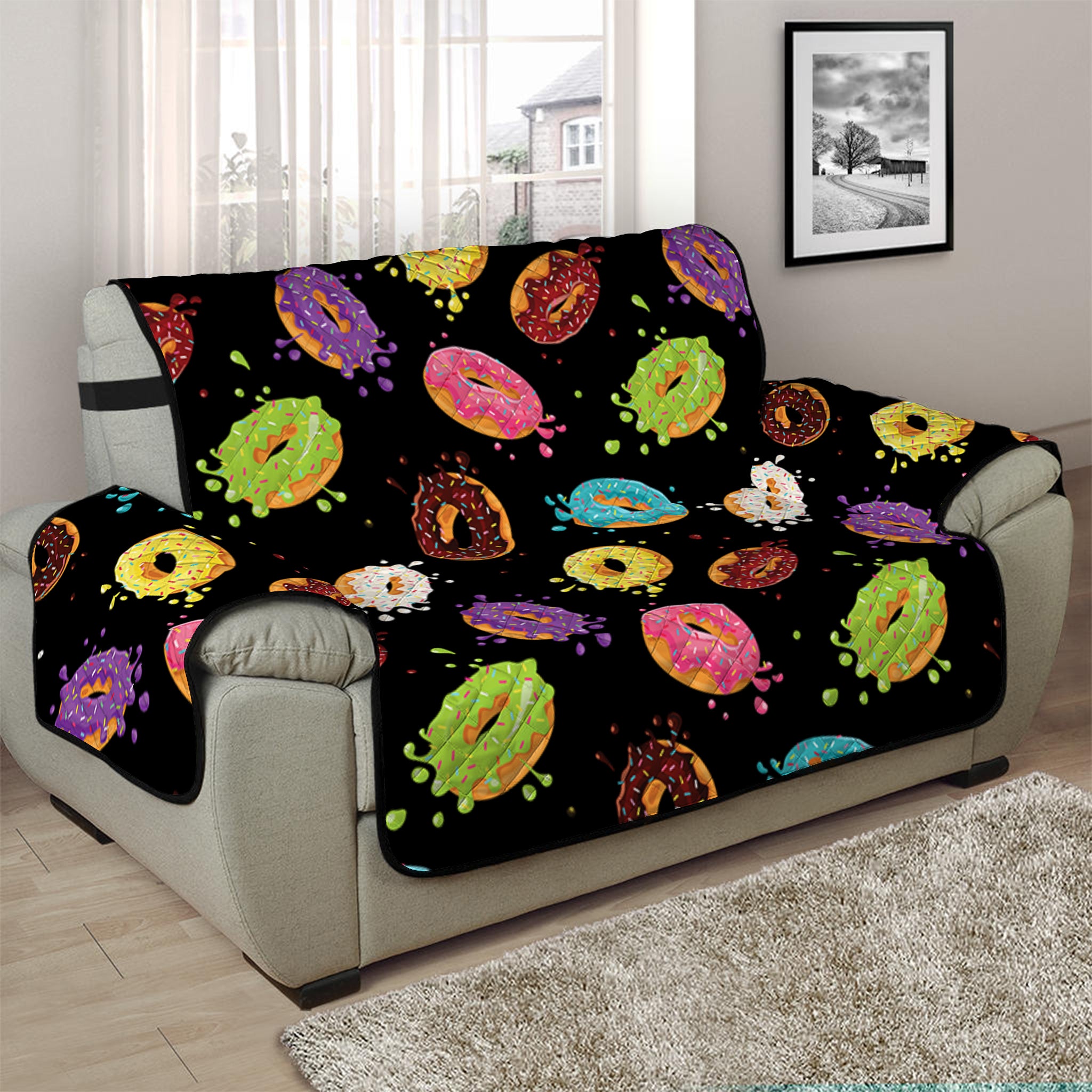 Glaze Donut Pattern Print Half Sofa Protector