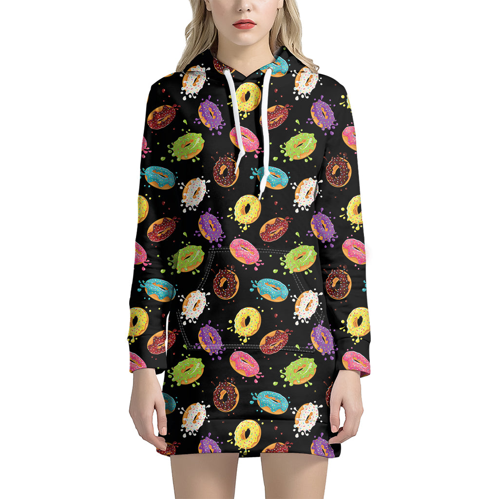 Glaze Donut Pattern Print Hoodie Dress