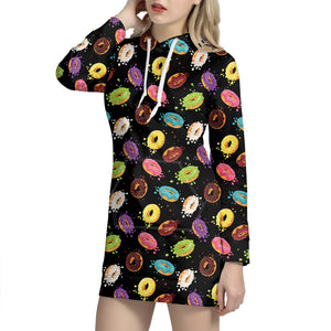 Glaze Donut Pattern Print Hoodie Dress