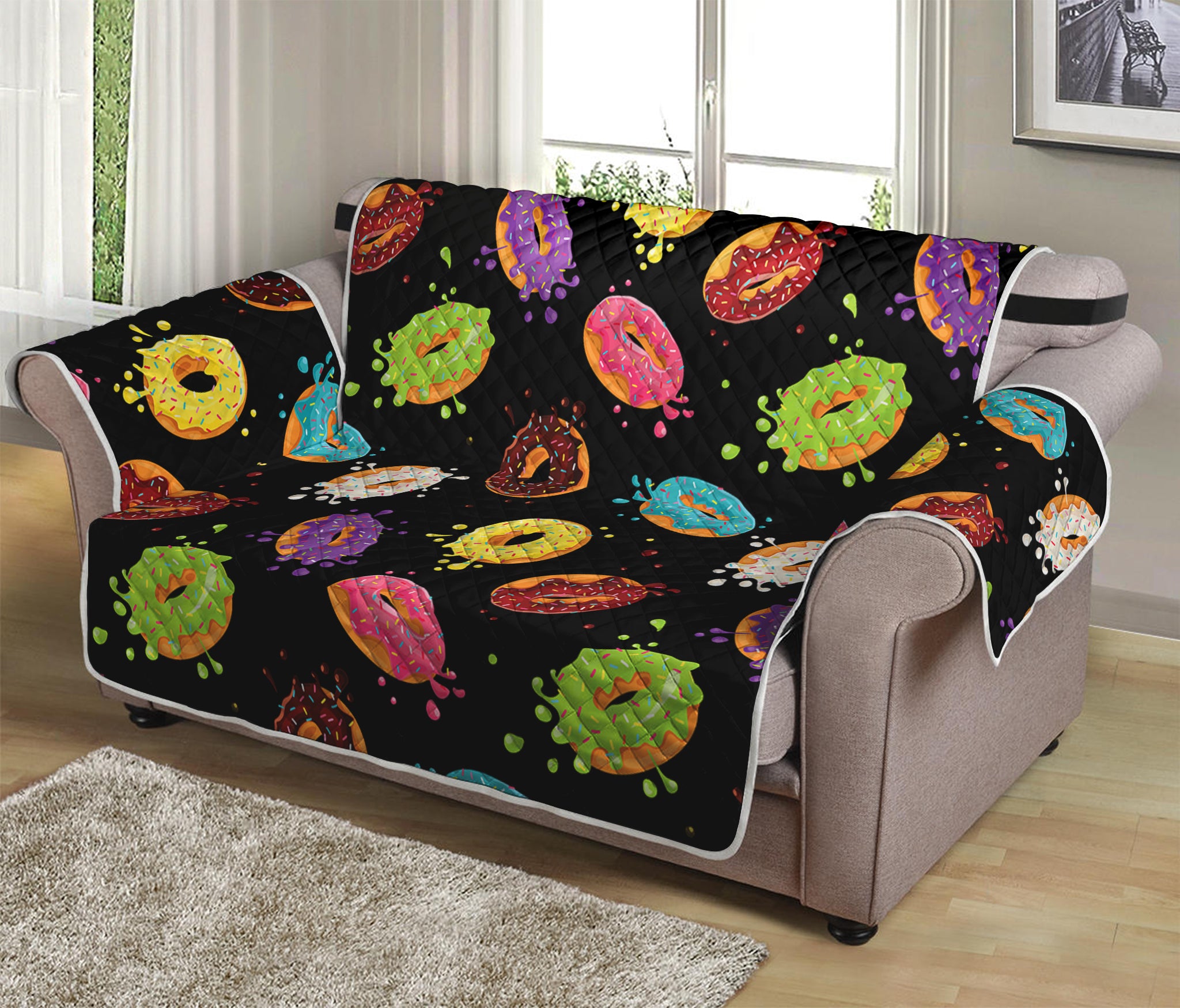 Glaze Donut Pattern Print Loveseat Protector