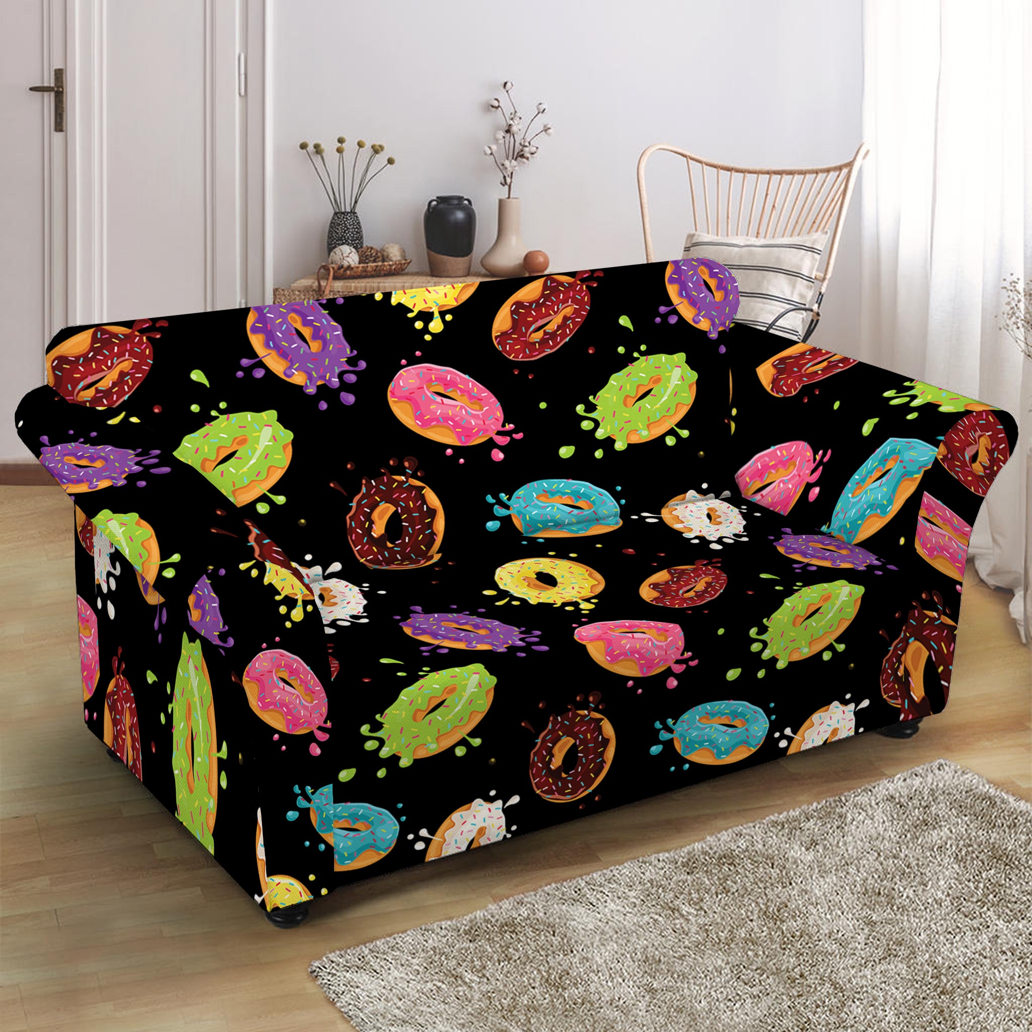 Glaze Donut Pattern Print Loveseat Slipcover