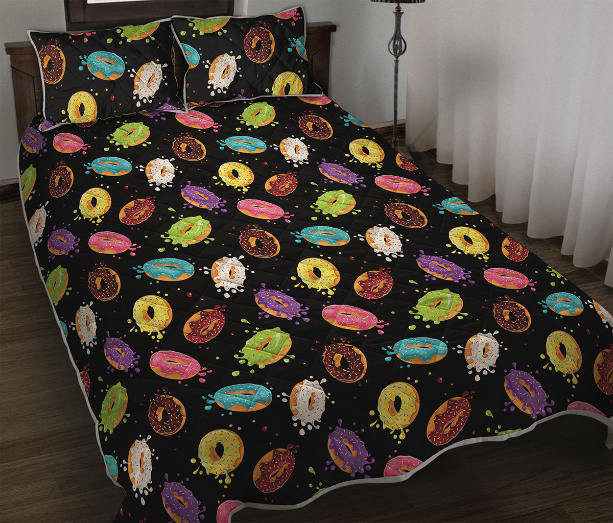 Glaze Donut Pattern Print Quilt Bed Set