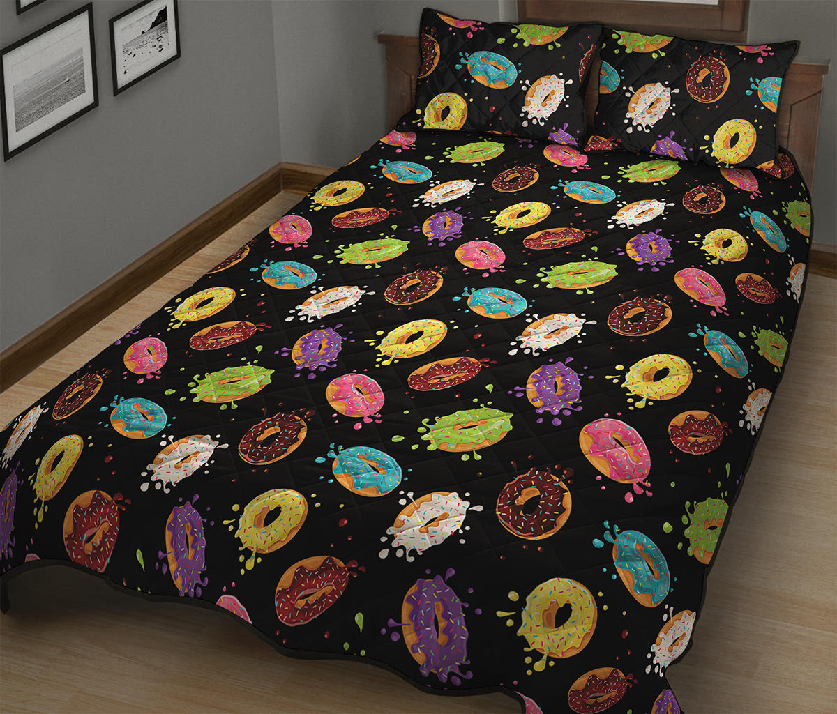 Glaze Donut Pattern Print Quilt Bed Set