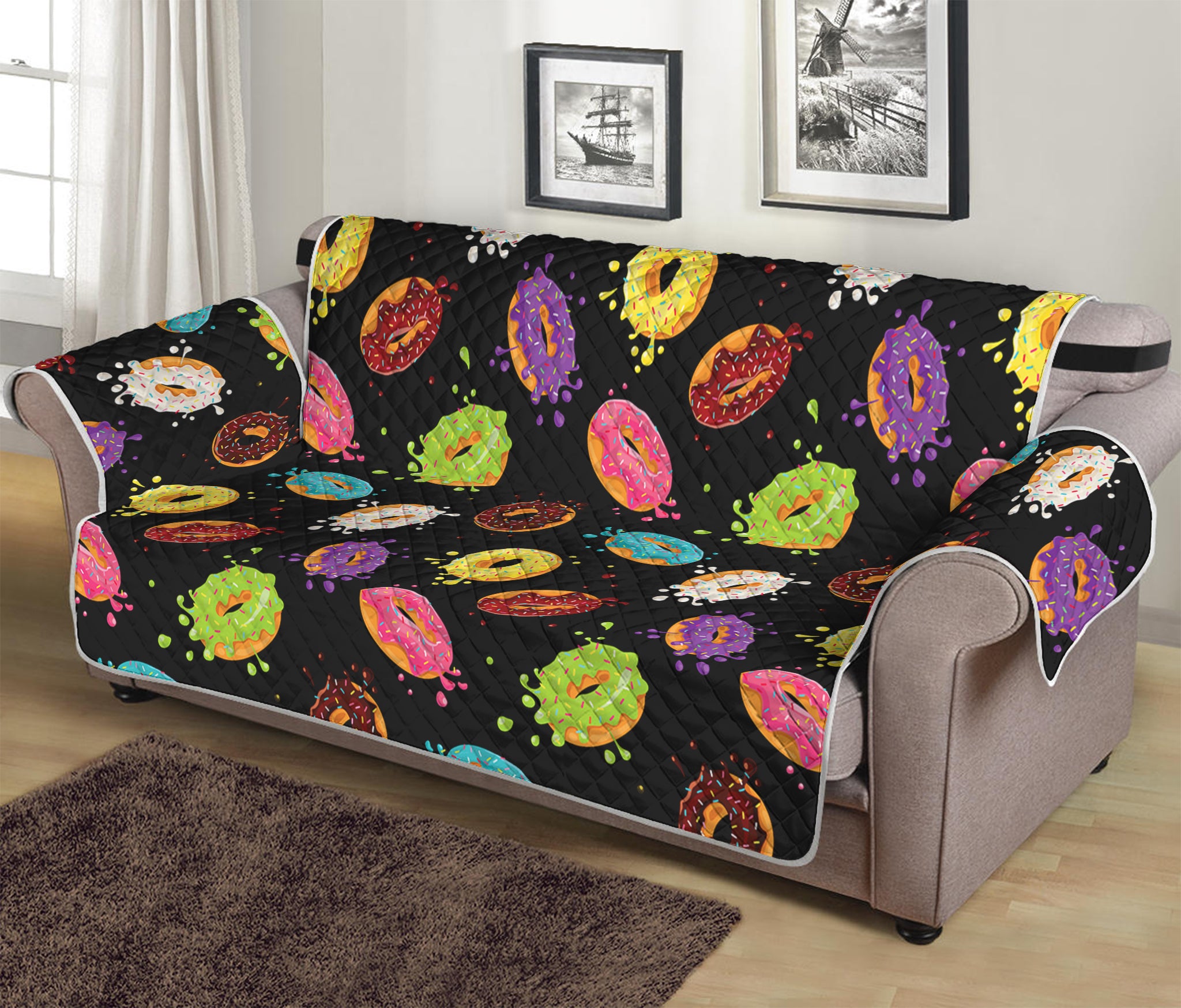 Glaze Donut Pattern Print Sofa Protector