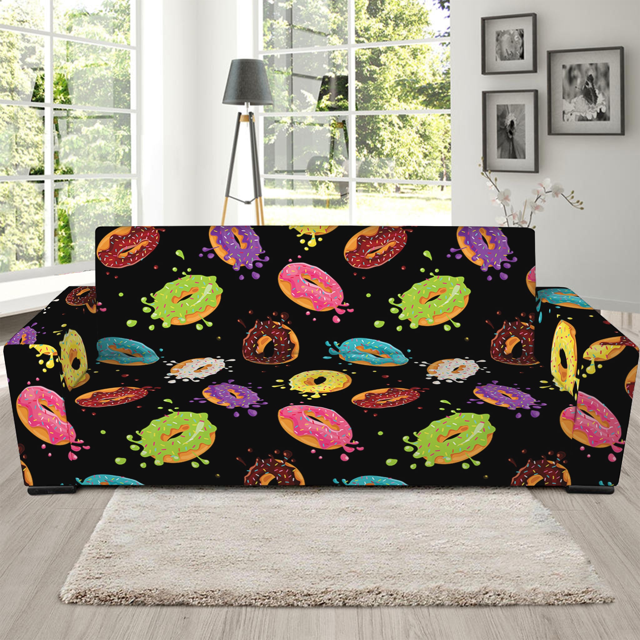 Glaze Donut Pattern Print Sofa Slipcover