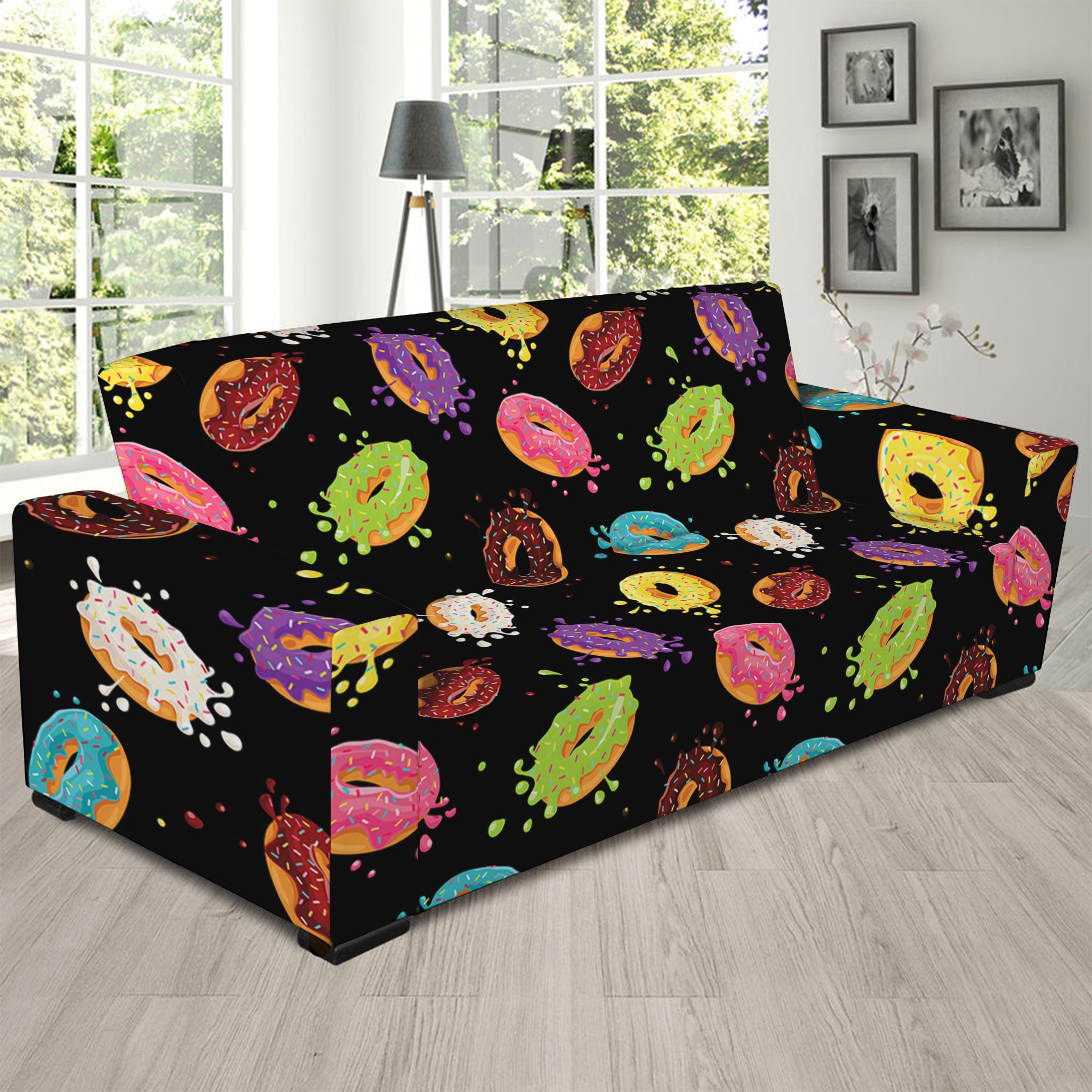 Glaze Donut Pattern Print Sofa Slipcover