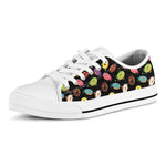 Glaze Donut Pattern Print White Low Top Shoes