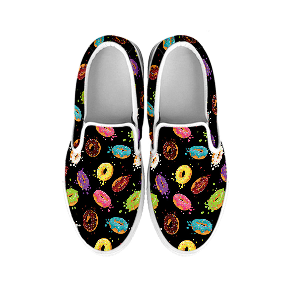 Glaze Donut Pattern Print White Slip On Shoes