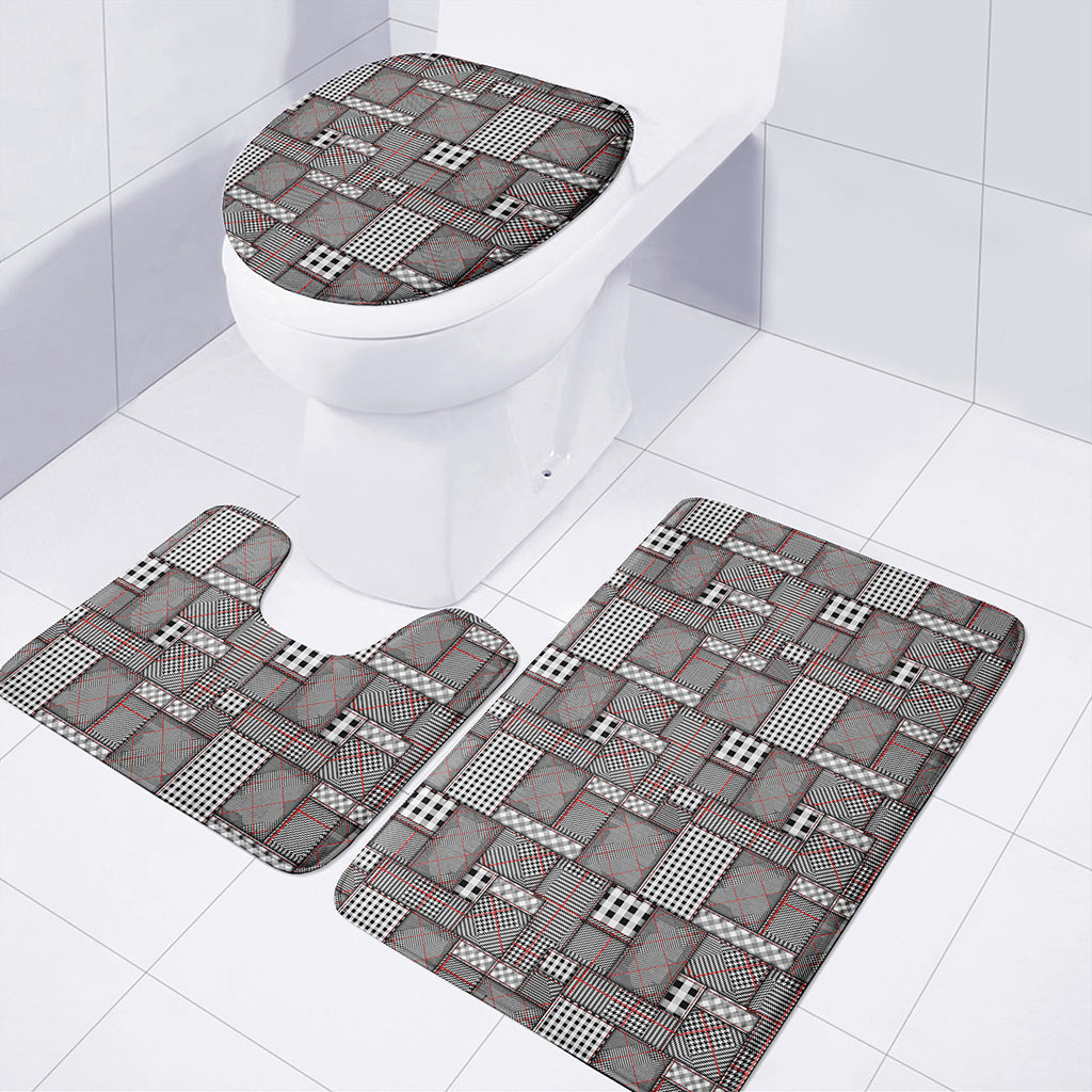 Glen Plaid Patchwork Pattern Print 3 Piece Bath Mat Set