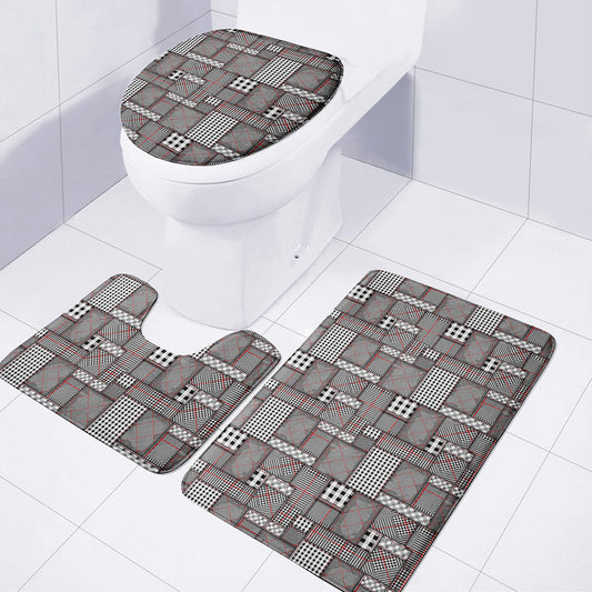 Glen Plaid Patchwork Pattern Print 3 Piece Bath Mat Set