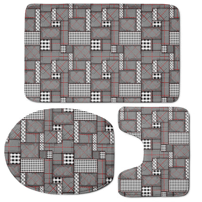 Glen Plaid Patchwork Pattern Print 3 Piece Bath Mat Set