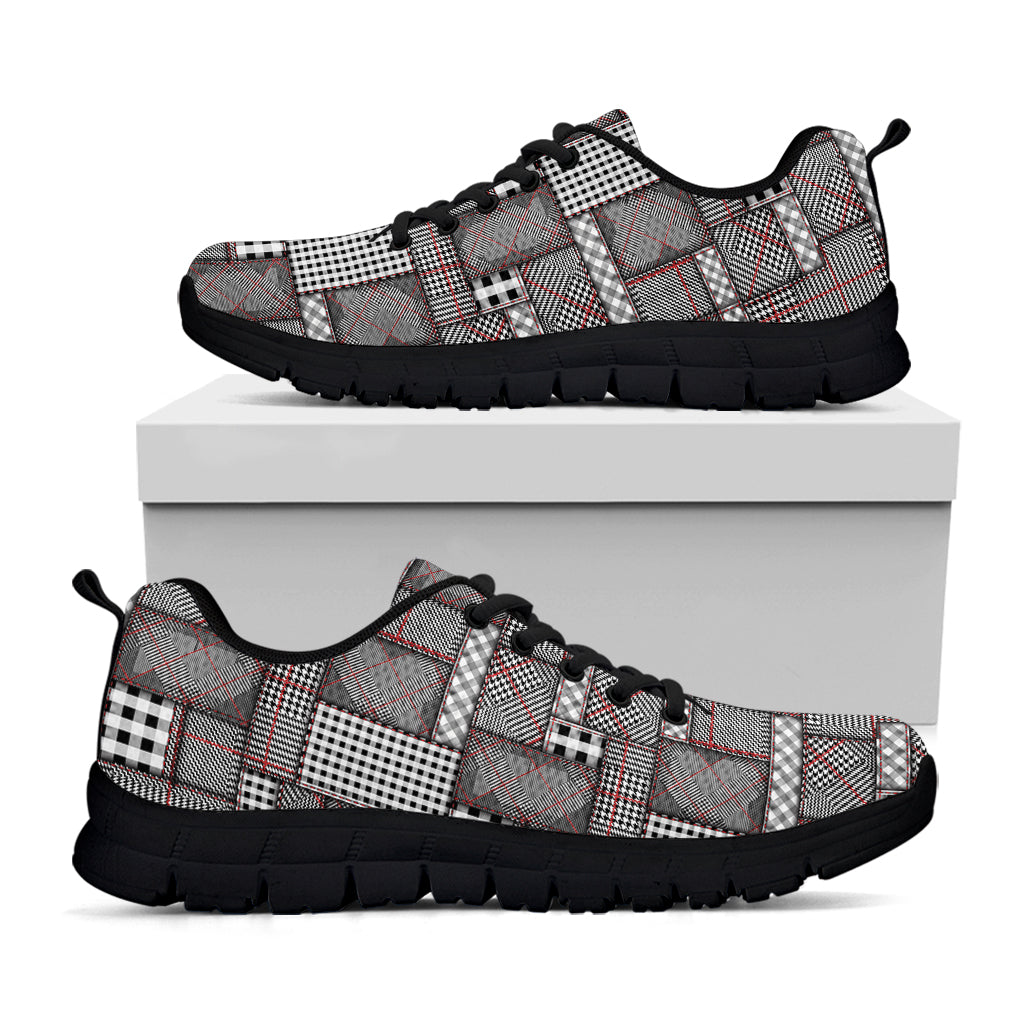 Glen Plaid Patchwork Pattern Print Black Sneakers