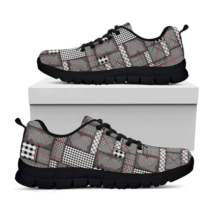 Glen Plaid Patchwork Pattern Print Black Sneakers