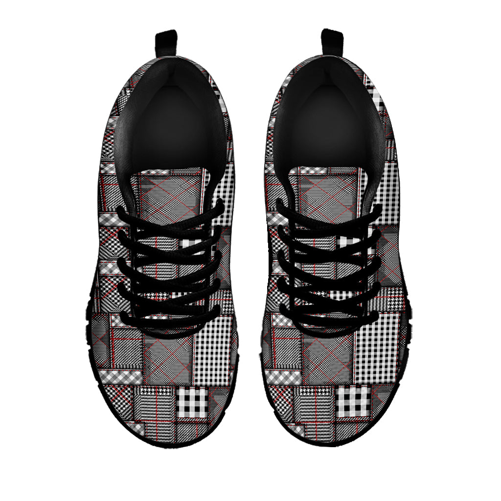 Glen Plaid Patchwork Pattern Print Black Sneakers