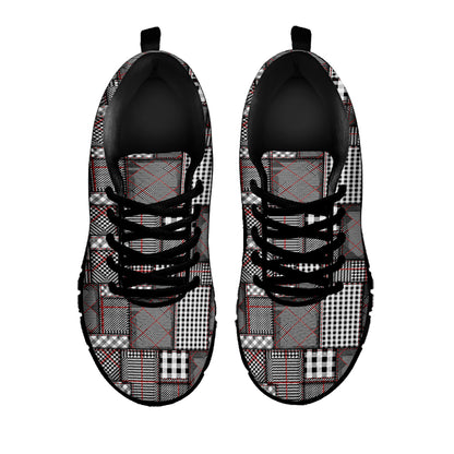 Glen Plaid Patchwork Pattern Print Black Sneakers