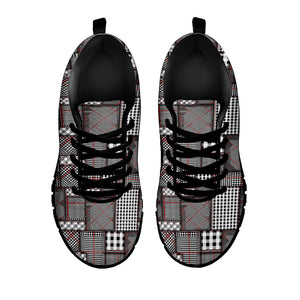 Glen Plaid Patchwork Pattern Print Black Sneakers