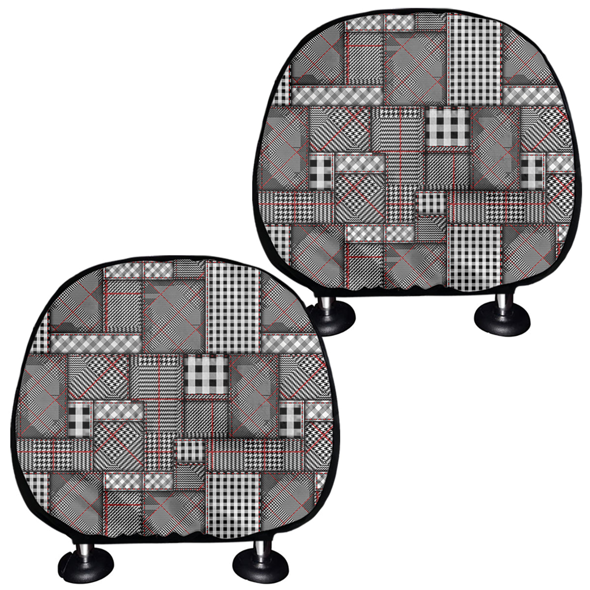 Glen Plaid Patchwork Pattern Print Car Headrest Covers