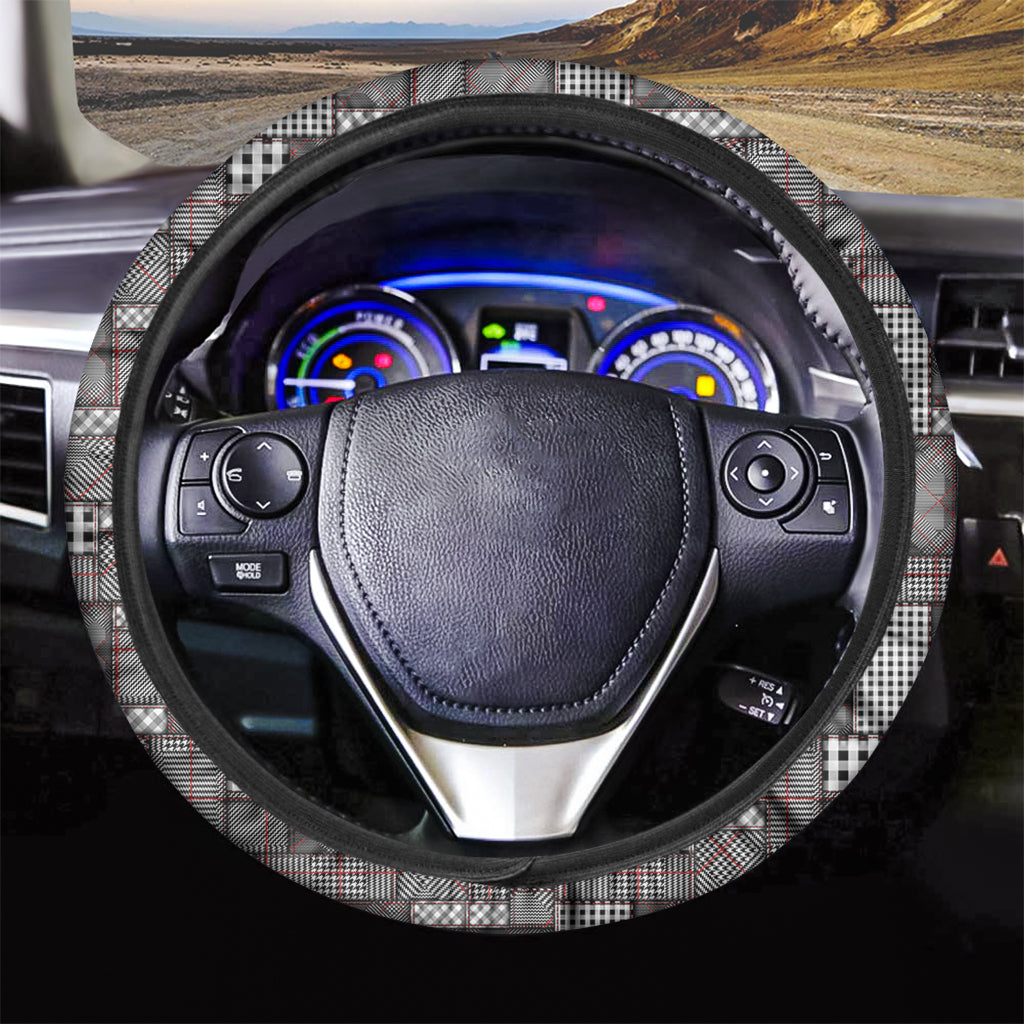 Glen Plaid Patchwork Pattern Print Car Steering Wheel Cover