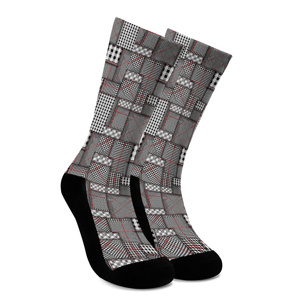 Glen Plaid Patchwork Pattern Print Crew Socks