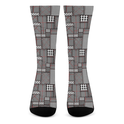 Glen Plaid Patchwork Pattern Print Crew Socks