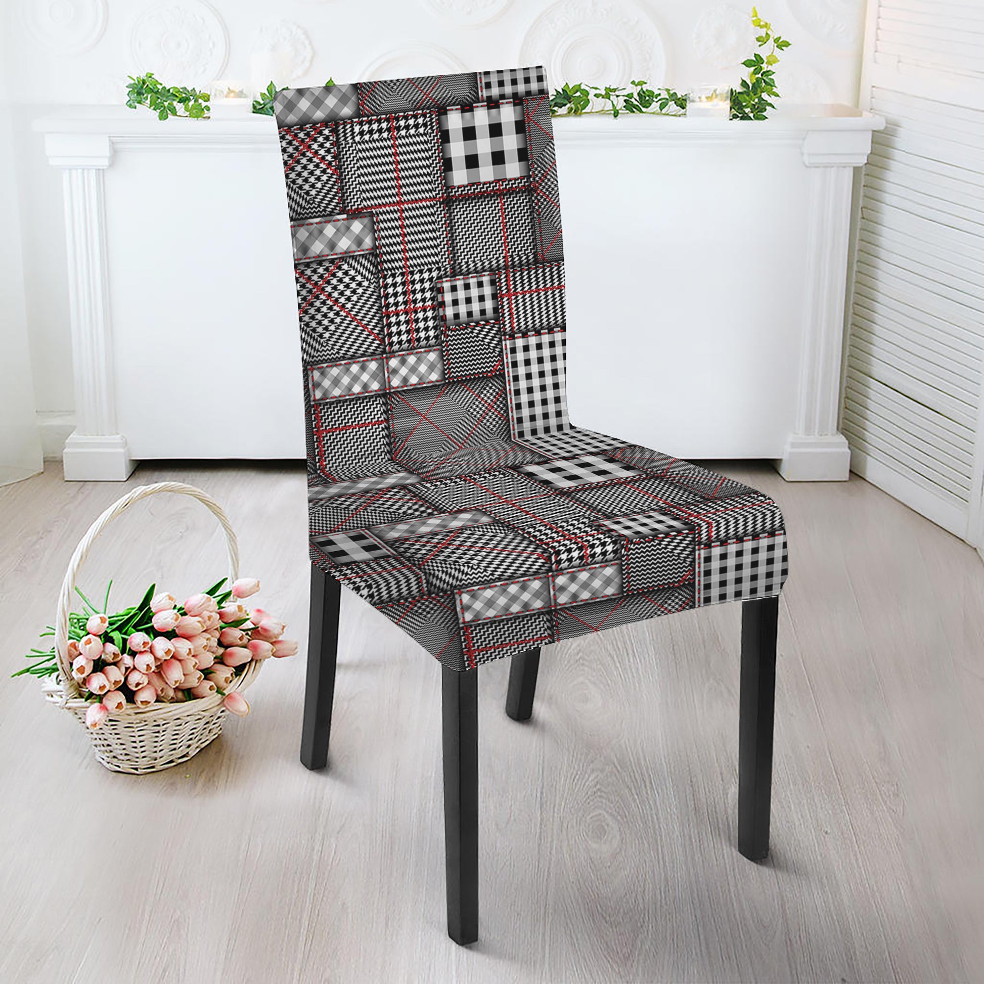Glen Plaid Patchwork Pattern Print Dining Chair Slipcover
